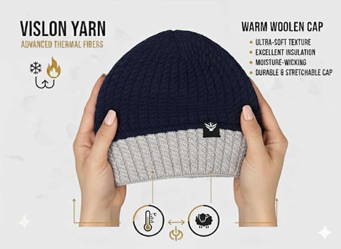 Unisex Woolen Winter Cap | Warm Knit Beanie - Dark Blue