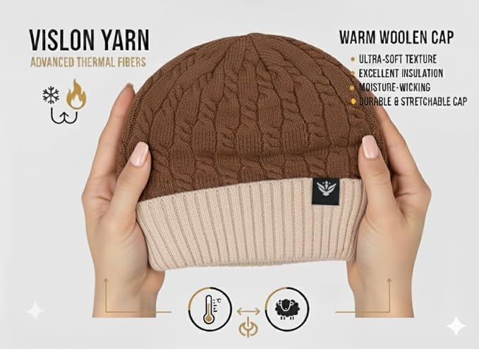 Unisex Woolen Winter Cap | Warm Knit Beanie - Brown