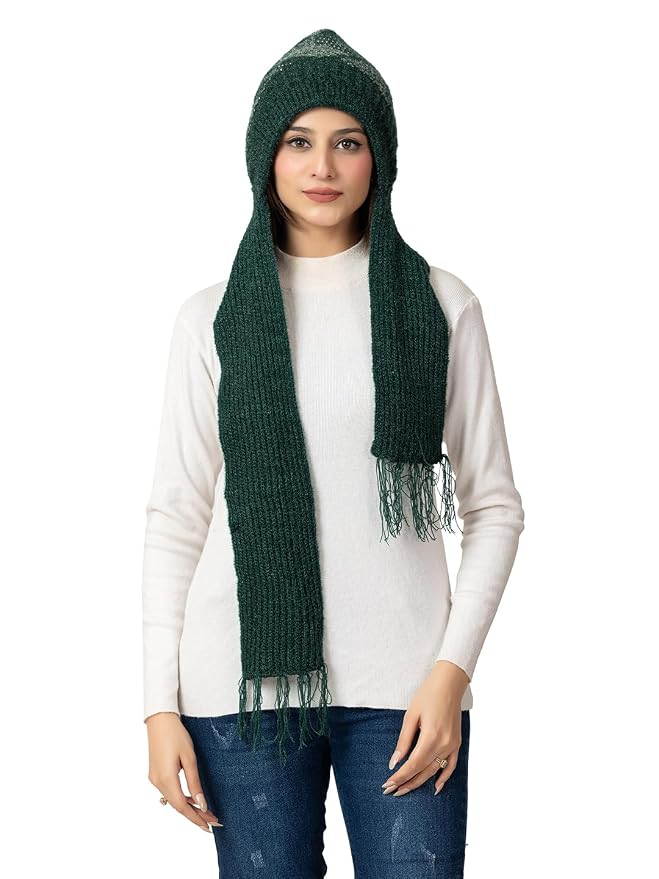 Women's Wool Blend Cap with Muffler - Green | Amoldo