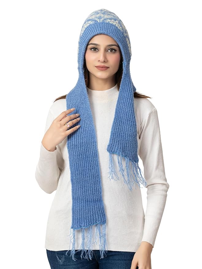 Women's Wool Blend Cap with Muffler - Sky Blue | Amoldo