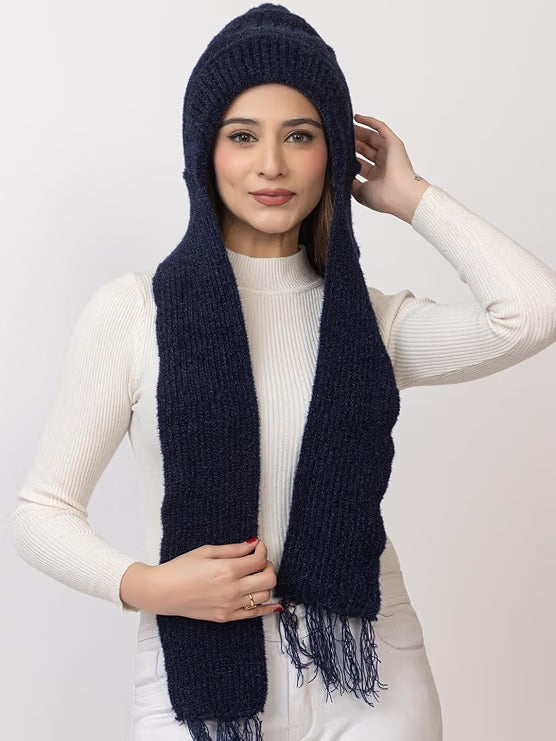 Woolen plain Muffler Cap for Women- Navy | AMOLDO