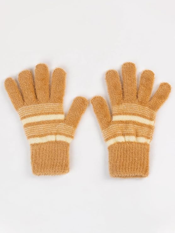 AMOLDO Women's Soft Knit Fur Cap with Muffler and Gloves Combo | Beige