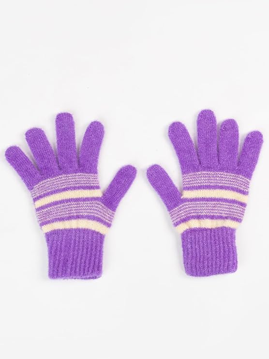 AMOLDO Women's Soft Knit Fur Cap with Muffler and Gloves Combo | Purple