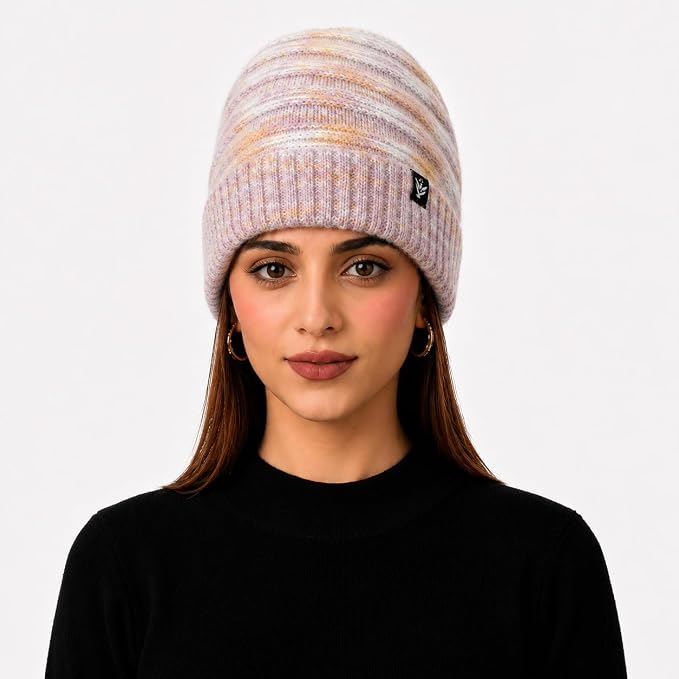 AMOLDO Women’s Knitted Beanie Cap – Soft Warm Winter Hat - Purple