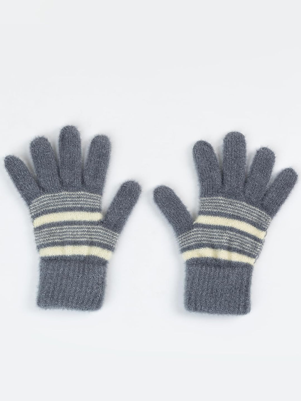 AMOLDO Women's Soft Knit Fur Cap with Muffler and Gloves Combo | Grey