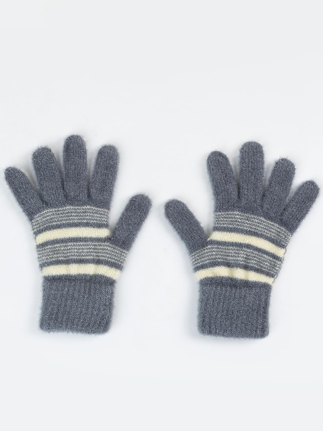 AMOLDO Women's Soft Knit Fur Cap with Muffler and Gloves Combo | Grey