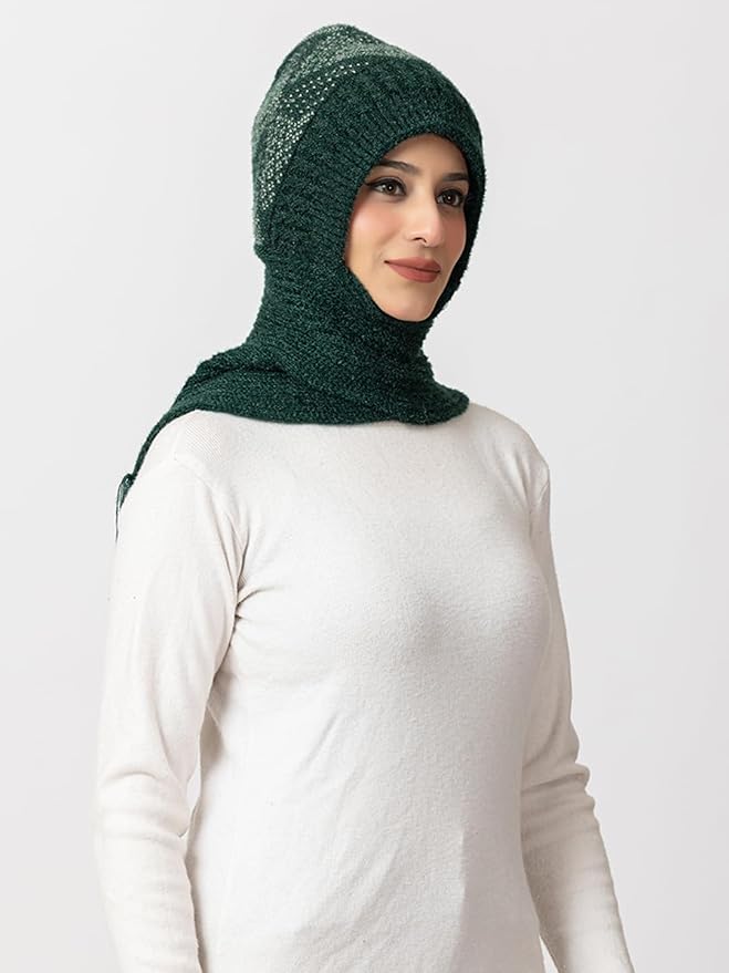Women's Wool Blend Cap with Muffler - Green | Amoldo
