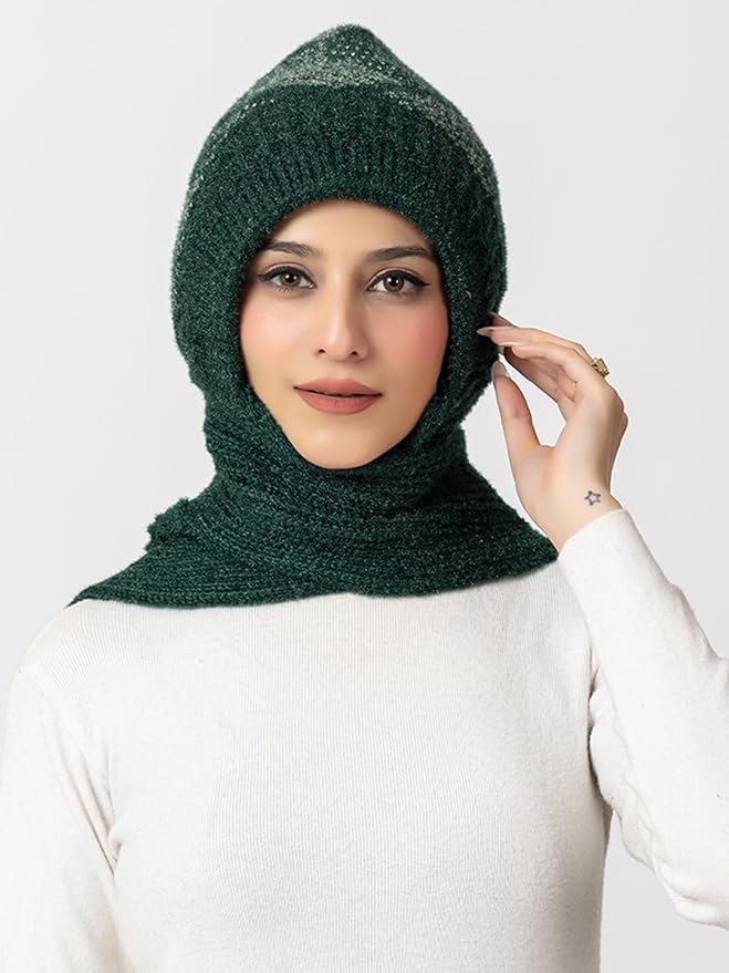 Women's Wool Blend Cap with Muffler - Green | Amoldo