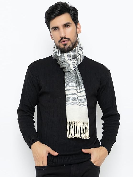 Woolen Stripped Muffler- Cream | Amoldo