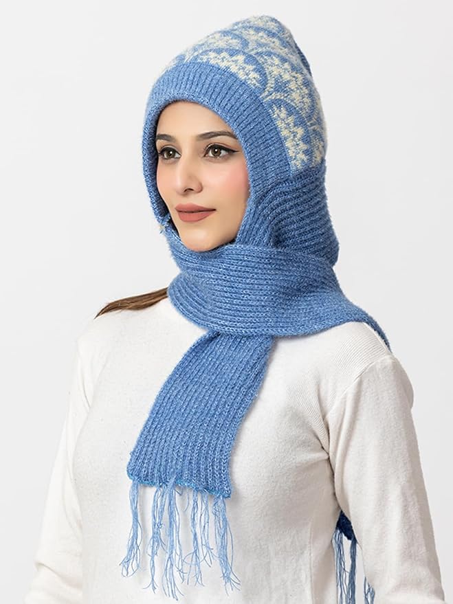 Women's Wool Blend Cap with Muffler - Sky Blue | Amoldo
