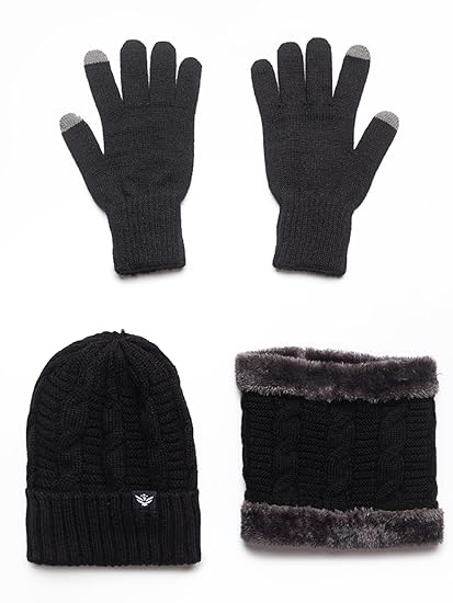 black beanie neck set with gloves