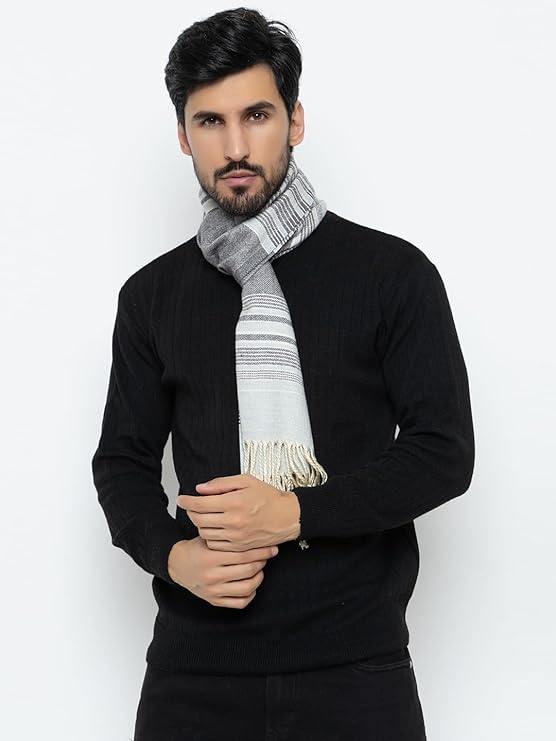 Woolen Stripped Muffler- Blue | Amoldo