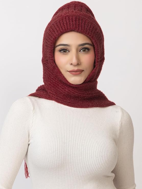 Woolen plain Muffler Cap for Women- Maroon | AMOLDO