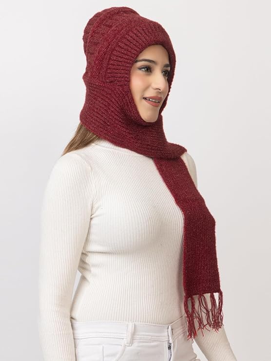 Woolen plain Muffler Cap for Women- Maroon | AMOLDO