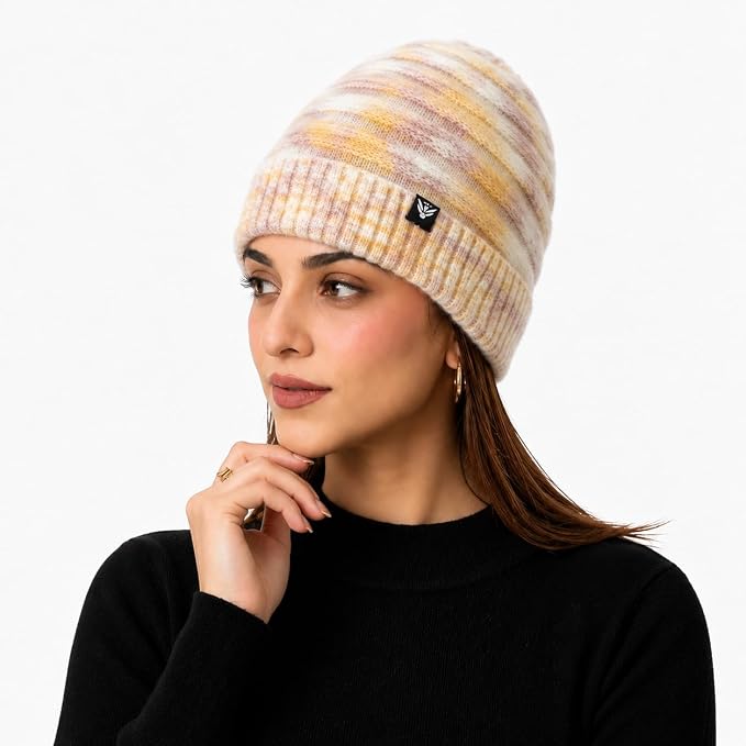 AMOLDO Women’s Knitted Beanie Cap – Soft Warm Winter Hat - Yellow