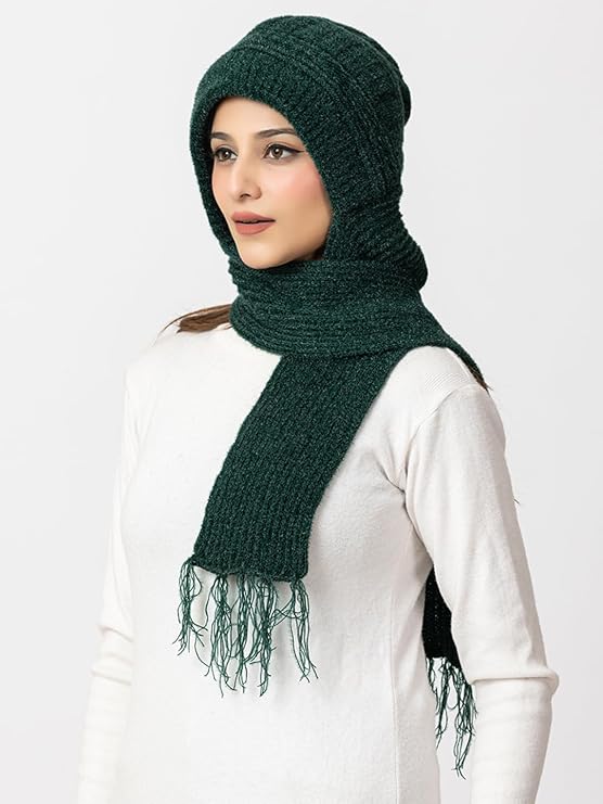 Woolen plain Muffler Cap for Women- Green | AMOLDO