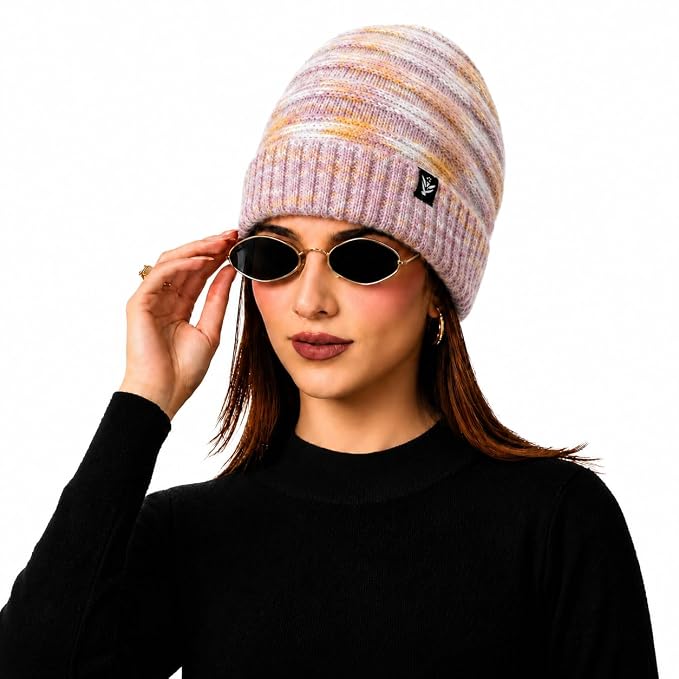 AMOLDO Women’s Knitted Beanie Cap – Soft Warm Winter Hat - Purple