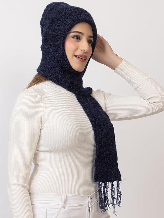 Woolen plain Muffler Cap for Women- Navy | AMOLDO