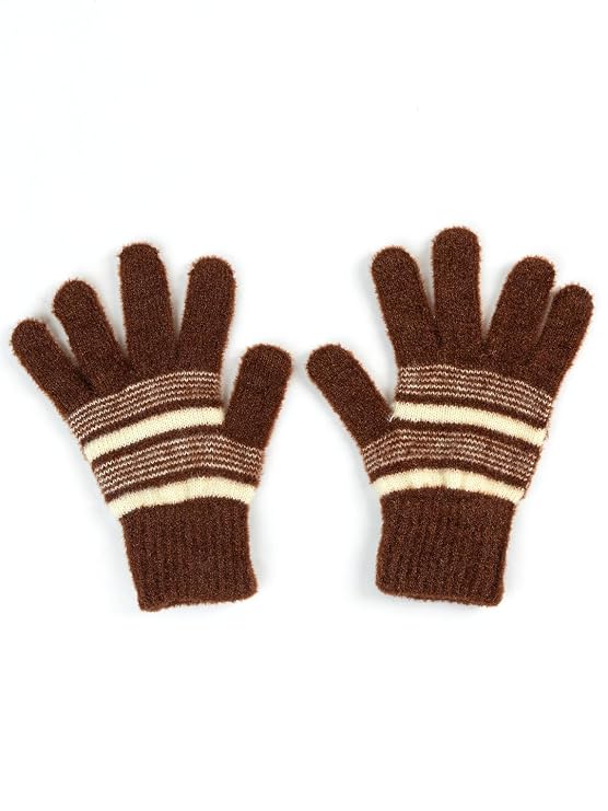 AMOLDO Women's Soft Knit Fur Cap with Muffler and Gloves Combo | Brown