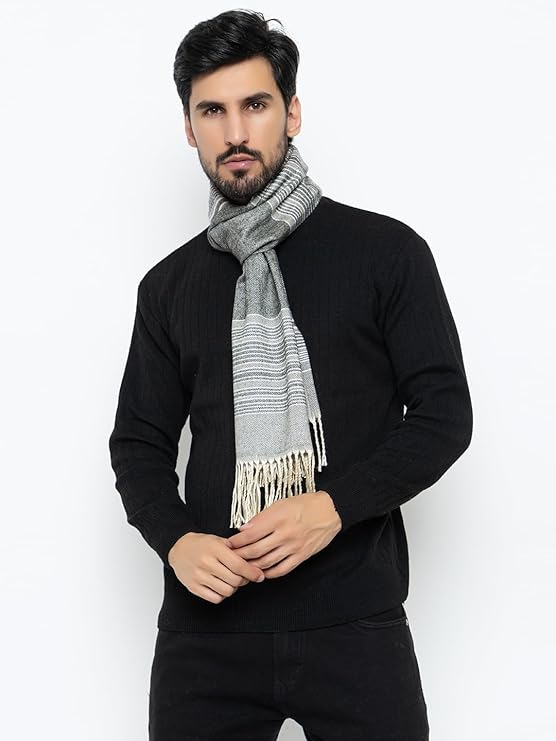 Woolen Stripped Muffler- Grey | Amoldo