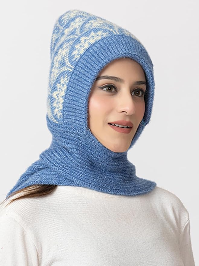 Women's Wool Blend Cap with Muffler - Sky Blue | Amoldo