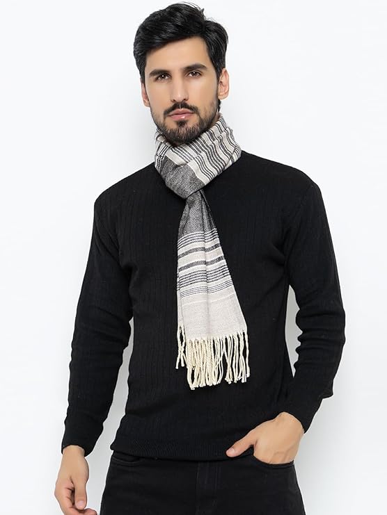 Woolen Stripped Muffler- Beige | Amoldo