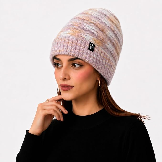 AMOLDO Women’s Knitted Beanie Cap – Soft Warm Winter Hat - Purple
