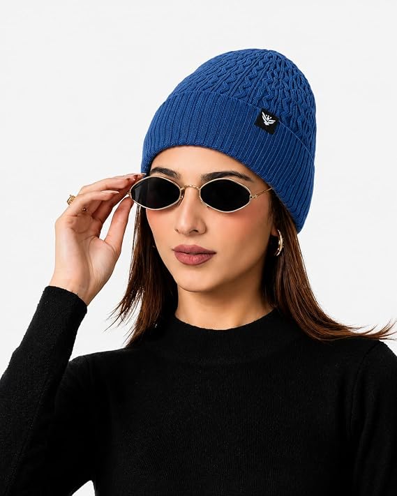 Unisex Woolen Beanie Cap | Warm Winter Hat | Zigzag Design - Airforce