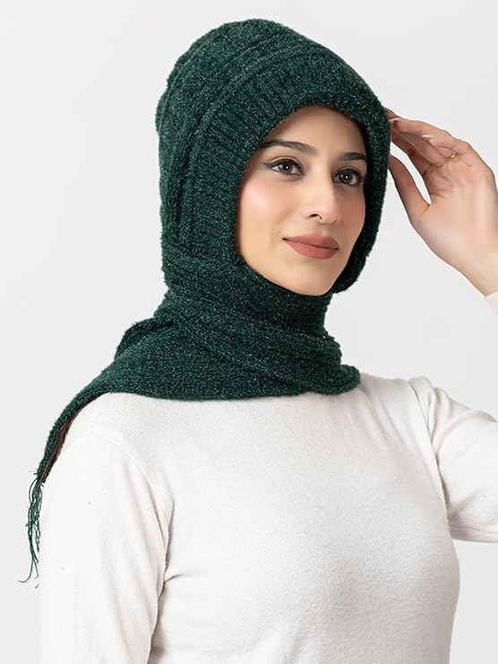 Woolen plain Muffler Cap for Women- Green | AMOLDO