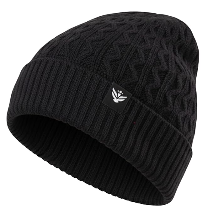 Unisex Woolen Beanie Cap | Warm Winter Hat | Zigzag Design - Black