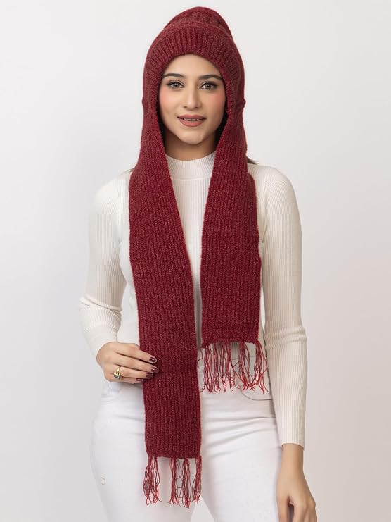 Woolen plain Muffler Cap for Women- Maroon | AMOLDO