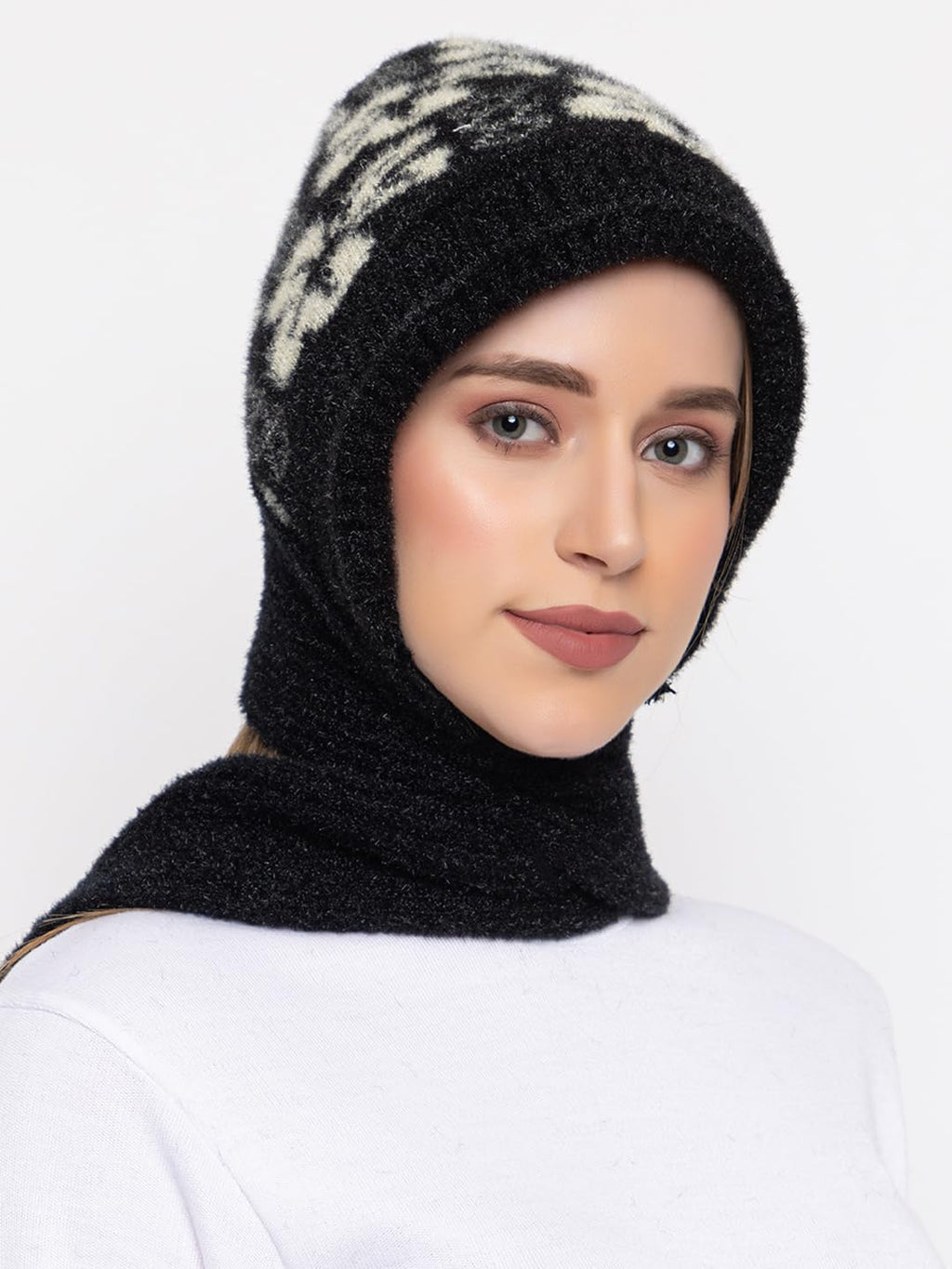 AMOLDO Women's Soft Knit Fur Cap with Muffler and Gloves Combo | Black