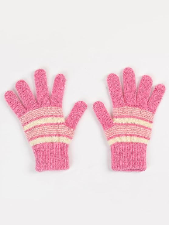 AMOLDO Women's Soft Knit Fur Cap with Muffler and Gloves Combo | Pink
