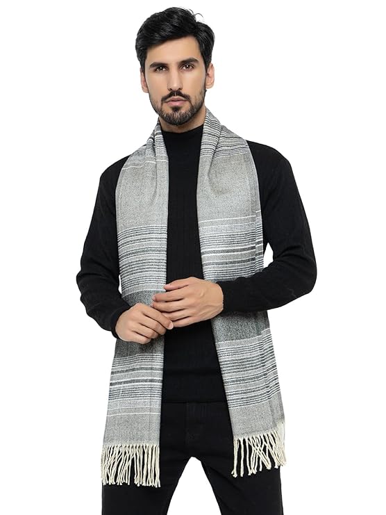 Woolen Stripped Muffler- Grey | Amoldo