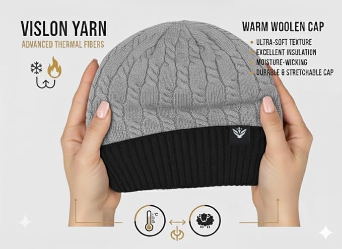Unisex Woolen Winter Cap | Warm Knit Beanie - Grey