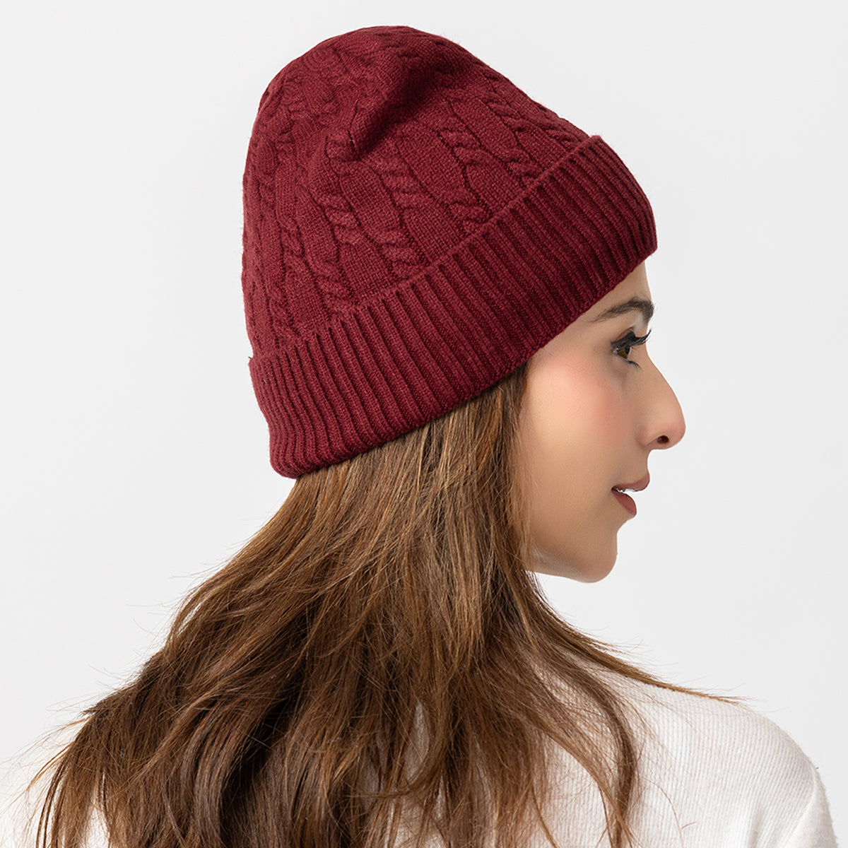 Unisex Maroon Winter Wool Cap | Warm Soft Stretch Beanie with Braid Design