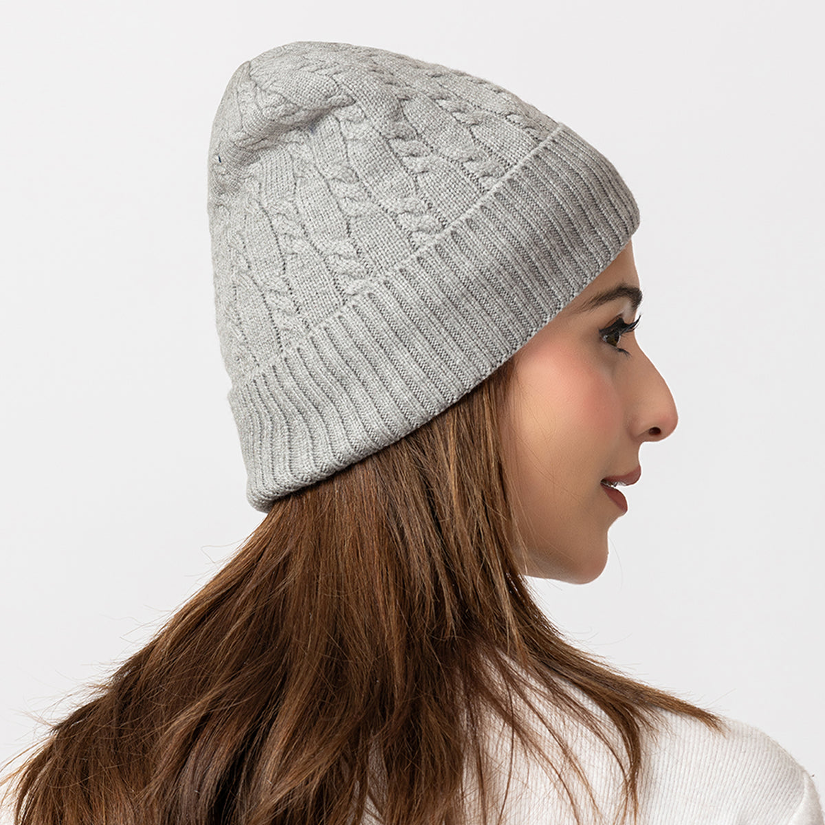 Unisex Grey Winter Wool Cap | Warm Soft Stretch Beanie with Braid Design