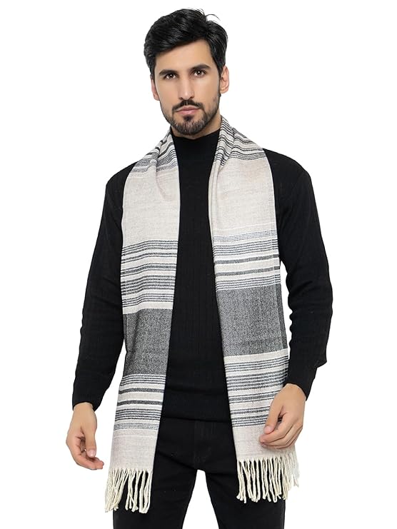 Woolen Stripped Muffler- Beige | Amoldo