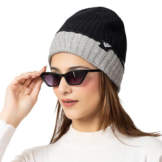 Unisex Woolen Winter Cap | Warm Knit Beanie - Black