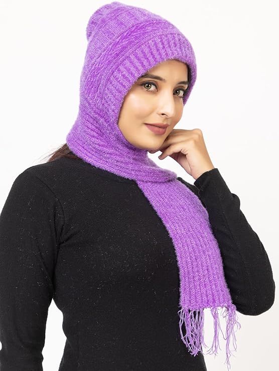 Woolen plain Muffler Cap for Women- Purple | AMOLDO