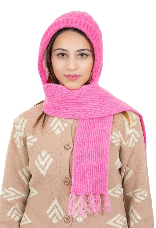 Woolen plain Muffler Cap for Women- Pink | AMOLDO