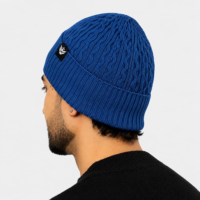 Unisex Woolen Beanie Cap | Warm Winter Hat | Zigzag Design - Airforce