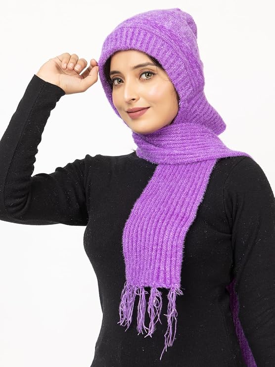 Woolen plain Muffler Cap for Women- Purple | AMOLDO
