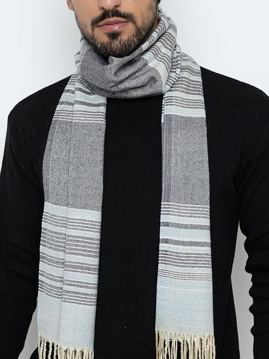 Woolen Stripped Muffler- Blue | Amoldo