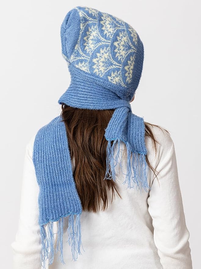 Women's Wool Blend Cap with Muffler - Sky Blue | Amoldo