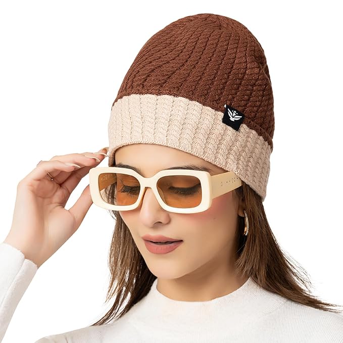 Unisex Woolen Winter Cap | Warm Knit Beanie - Brown