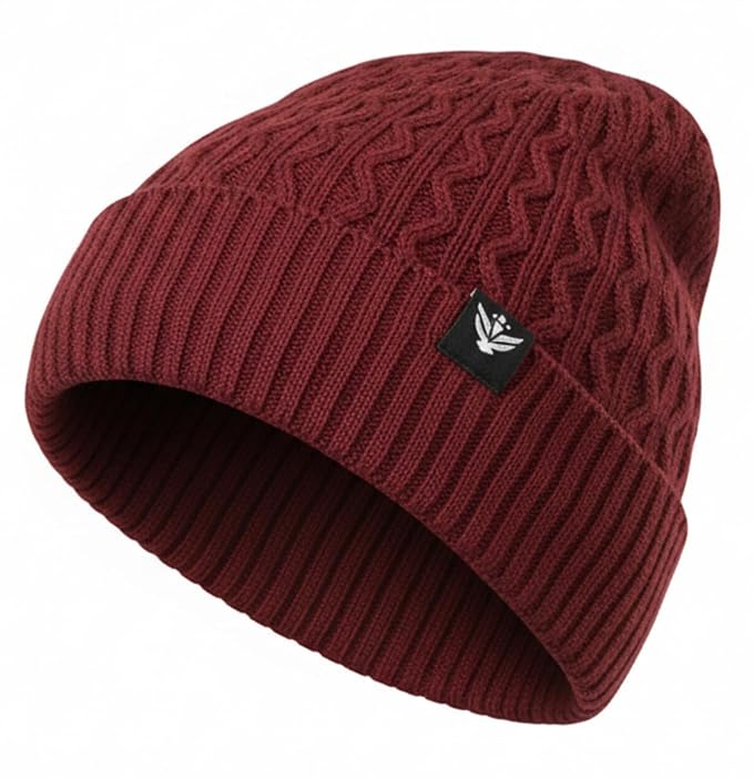 Unisex Woolen Beanie Cap | Warm Winter Hat | Zigzag Design - Maroon
