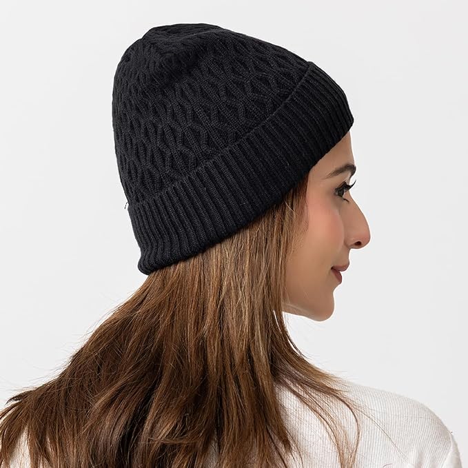 Unisex Woolen Beanie Cap | Warm Winter Hat | Zigzag Design - Black