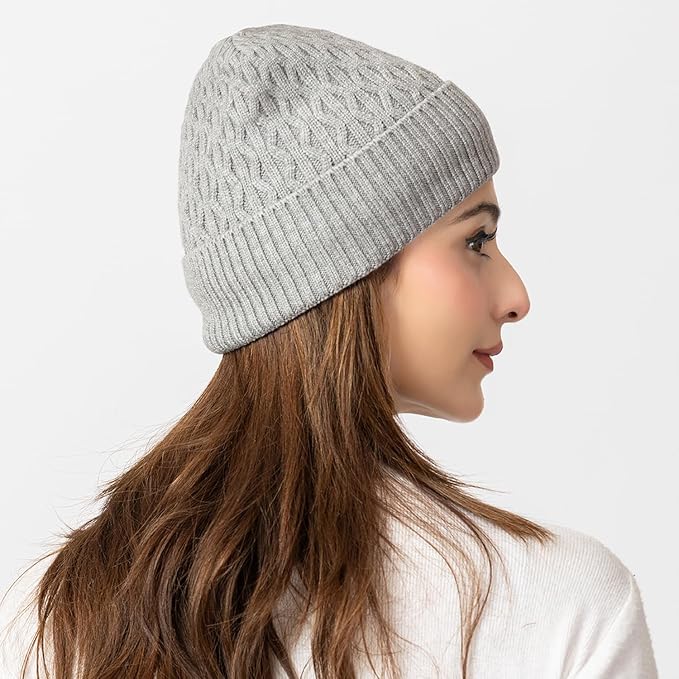 Unisex Woolen Beanie Cap | Warm Winter Hat | Zigzag Design - Grey