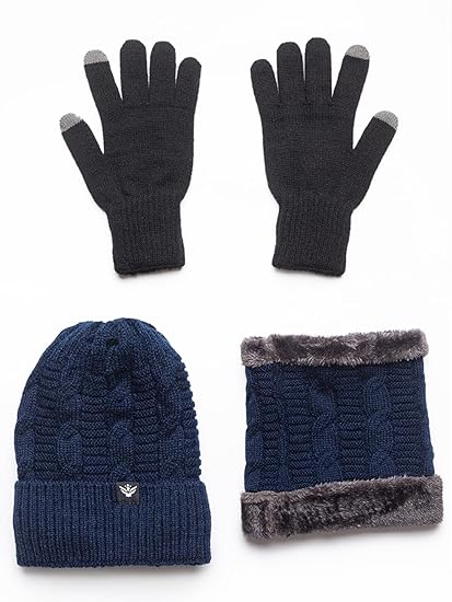 navy beanie neck set with gloves